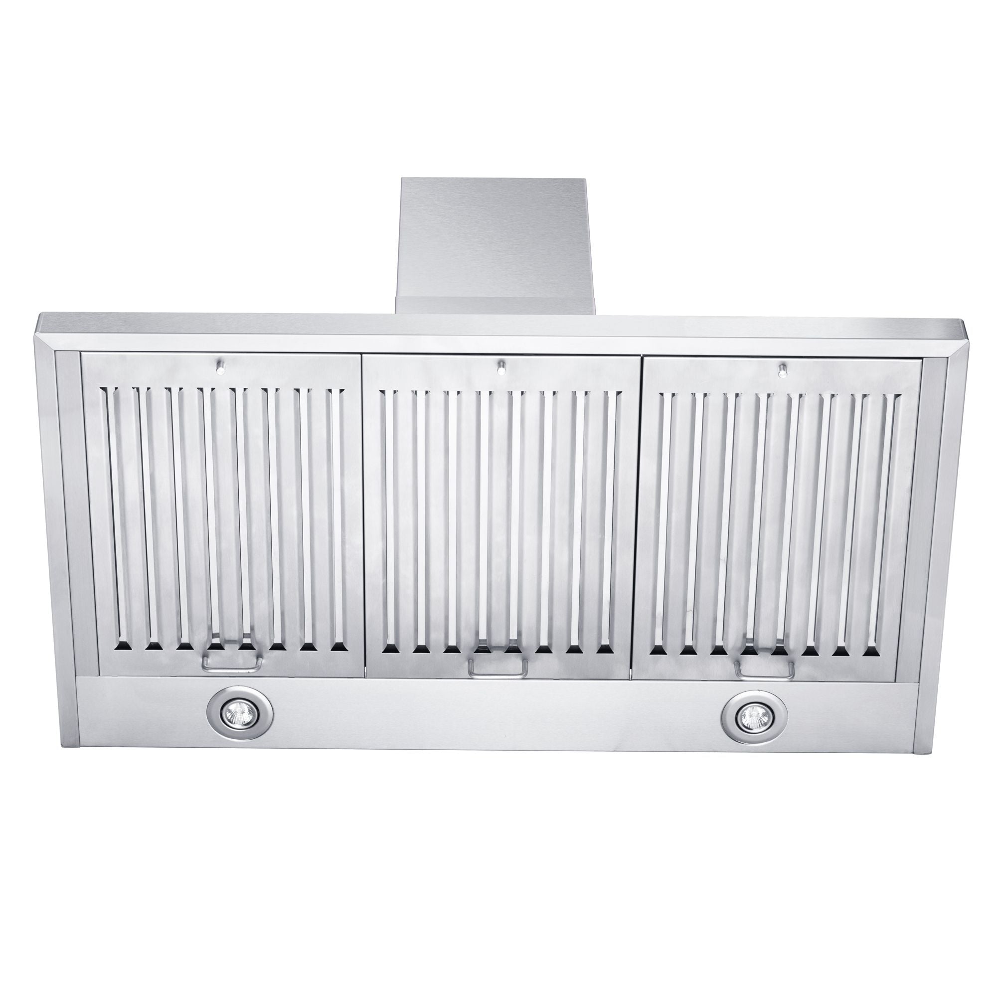36-inch stainless steel convertible wall range hood with front filter grill and two knobs