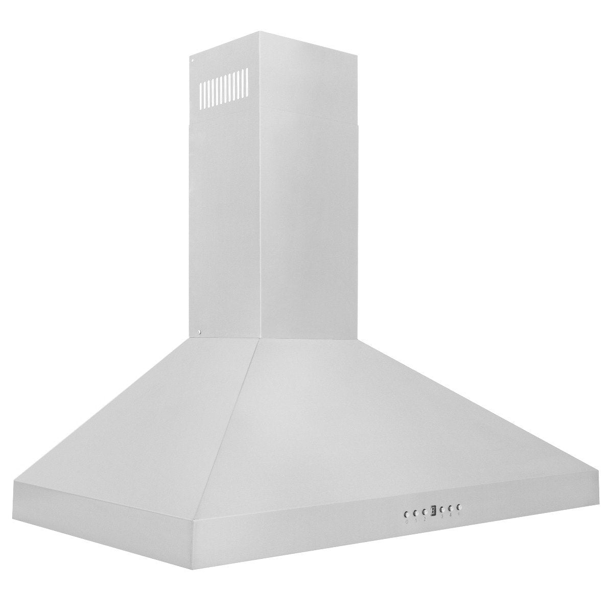 Convertible wall mount range hood with tall chimney stack and top vent