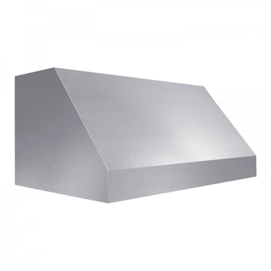 Satin stainless steel under-cabinet range hood side profile
