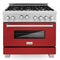 ZLINE 36-Inch Professional 4.6 Cu. Ft. 4 Gas On Gas Range In DuraSnow® Stainless Steel With Red Matte Door (RGS-RM-36)
