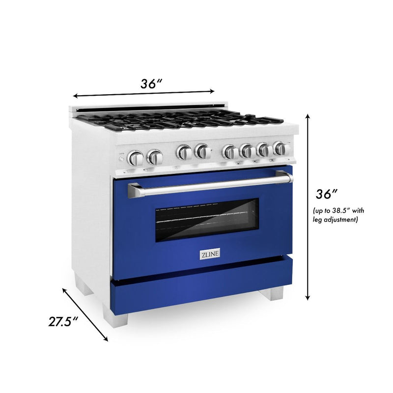 ZLINE 36 in. Professional 4.6 cu. ft. 6 Gas on Gas Range in DuraSnow Stainless Steel with Blue Matte Door (RGS-BM-36) Ranges ZLINE 