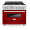 ZLINE 36-Inch Professional 4.6 cu. ft. 6 Gas on Gas Range in DuraSnow Stainless Steel with Red Gloss Door (RGS-RG-36)