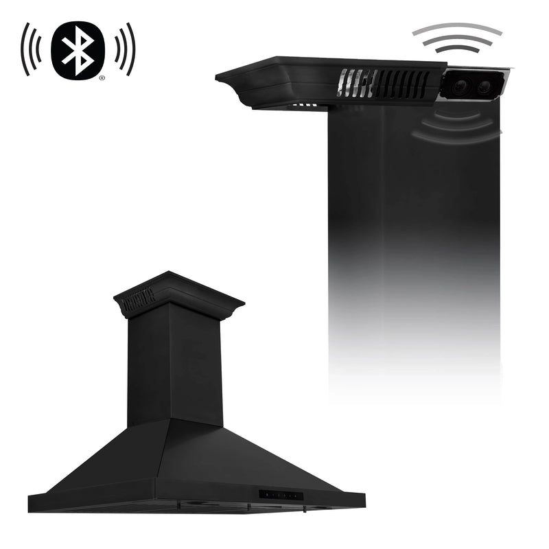 ZLINE 36 in. Wall Mount Range Hood in Black Stainless Steel with Built-in CrownSound Bluetooth Speakers (BSKBNCRN-BT-36) Range Hoods ZLINE 