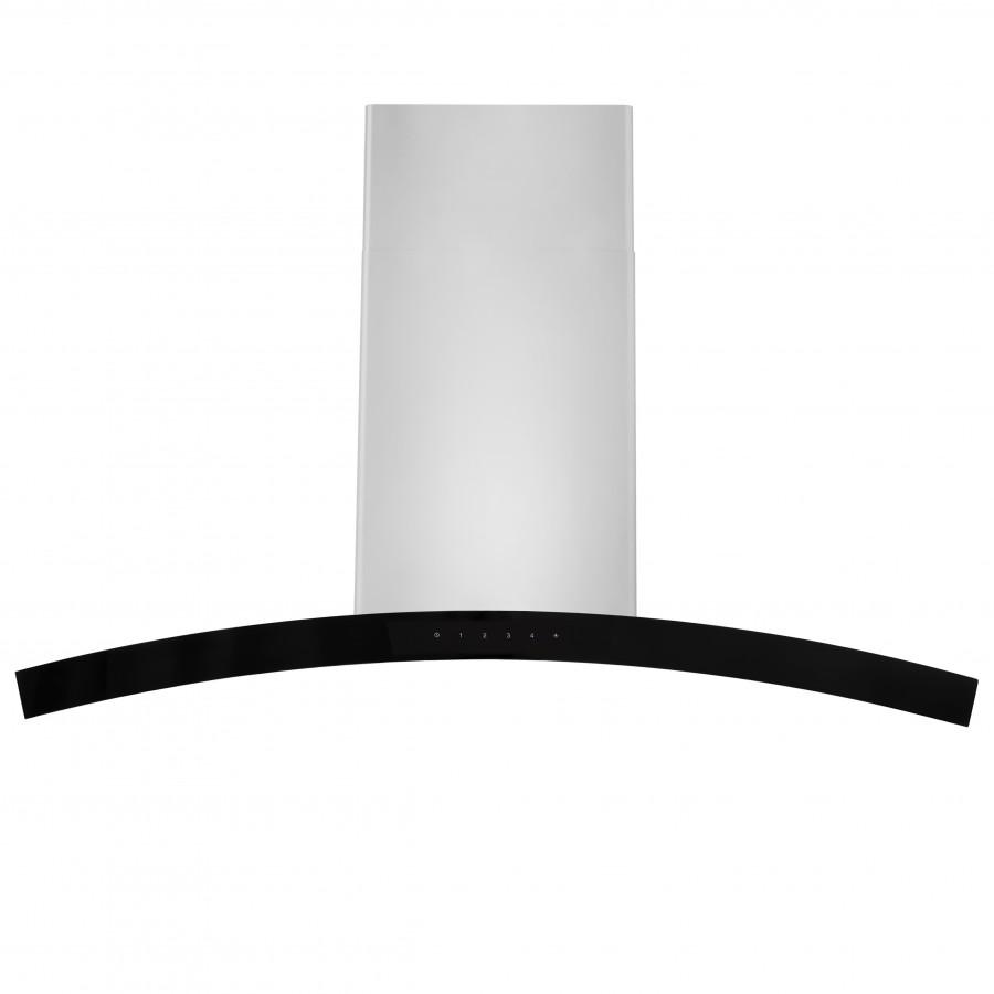 Stainless wall mount range hood canopy with black curved baffle front