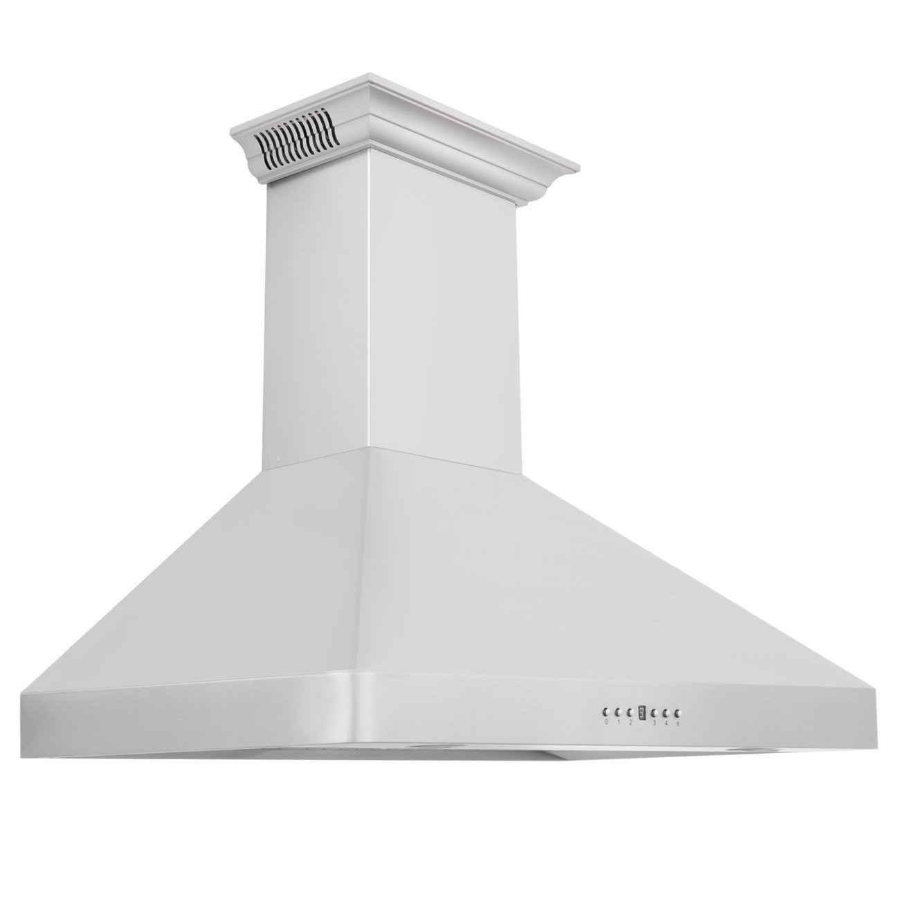 Stainless steel wall-mount range hood with crown-style chimney