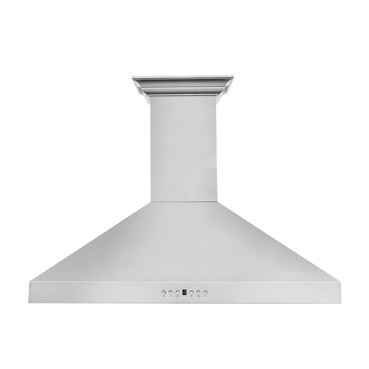 Stainless steel wall mount range hood with flat canopy and front button controls