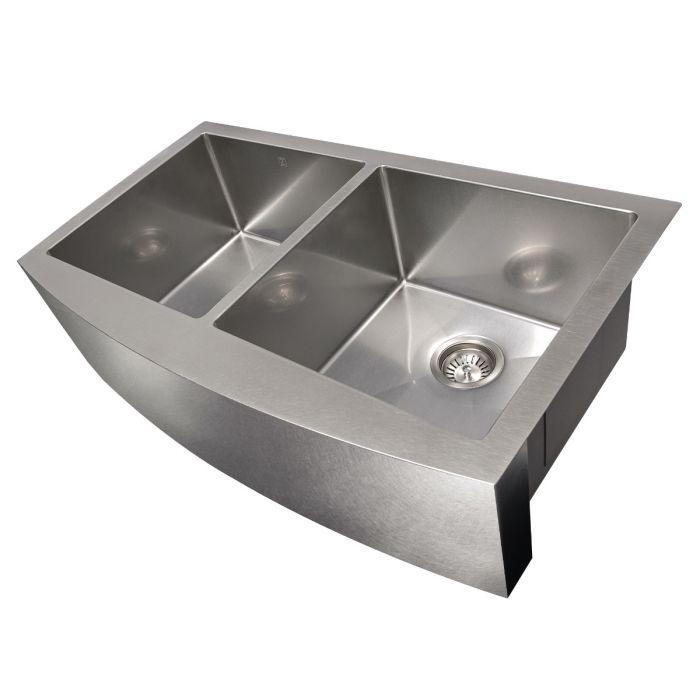 Stainless steel double-bowl kitchen sink with centered divider and two drains