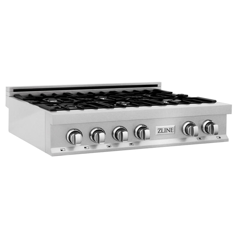 ZLINE 36-Inch Porcelain Gas Stovetop in Fingerprint Resistant Stainless Steel with 6 Gas Burners and Griddle (RTS-GR-36)