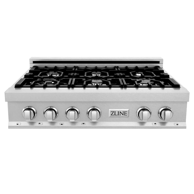 ZLINE 36-Inch Porcelain Gas Stovetop in Fingerprint Resistant Stainless Steel with 6 Gas Burners and Griddle (RTS-GR-36)