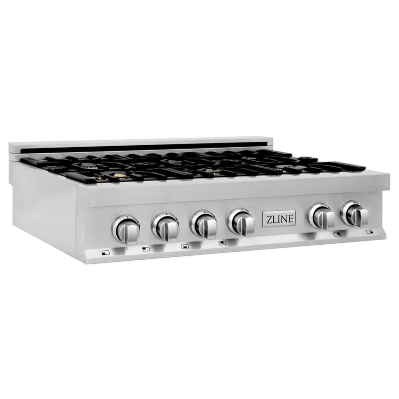ZLINE 36-Inch Porcelain Gas Stovetop with 6 Gas Brass Burners and Griddle (RT-BR-GR-36)