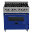 ZLINE 36" Professional Dual Fuel Range in DuraSnow Stainless with Blue Gloss Door (RAS-BG-36) Ranges ZLINE 