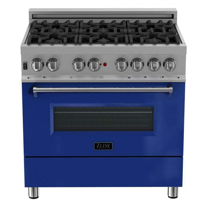 ZLINE 36" Professional Dual Fuel Range in DuraSnow Stainless with Blue Gloss Door (RAS-BG-36) Ranges ZLINE 