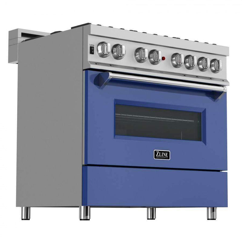 ZLINE 36" Professional Dual Fuel Range in DuraSnow Stainless with Blue Matte Door (RAS-BM-36) Ranges ZLINE 