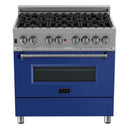 ZLINE 36" Professional Dual Fuel Range in DuraSnow Stainless with Blue Matte Door (RAS-BM-36) Ranges ZLINE 