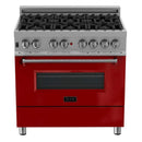 ZLINE 36" Professional Dual Fuel Range in DuraSnow Stainless with Red Gloss Door (RAS-RG-36) Ranges ZLINE 