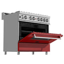 ZLINE 36" Professional Dual Fuel Range in DuraSnow Stainless with Red Matte Door (RAS-RM-36) Ranges ZLINE 