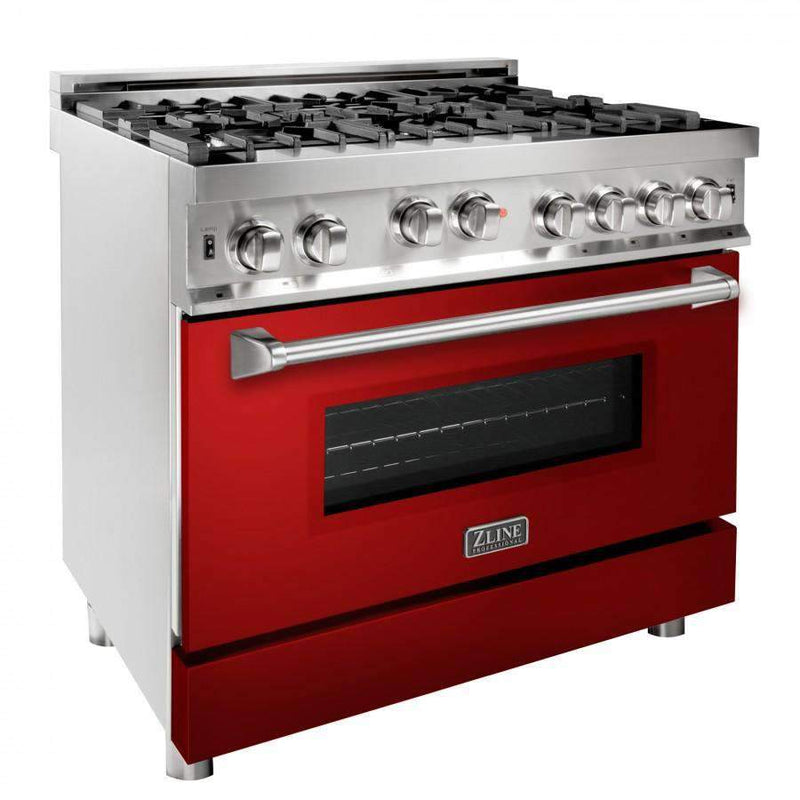 ZLINE 36" Professional Gas on Gas Range in Stainless Steel with Red Gloss Door (RG-RG-36) Ranges ZLINE 