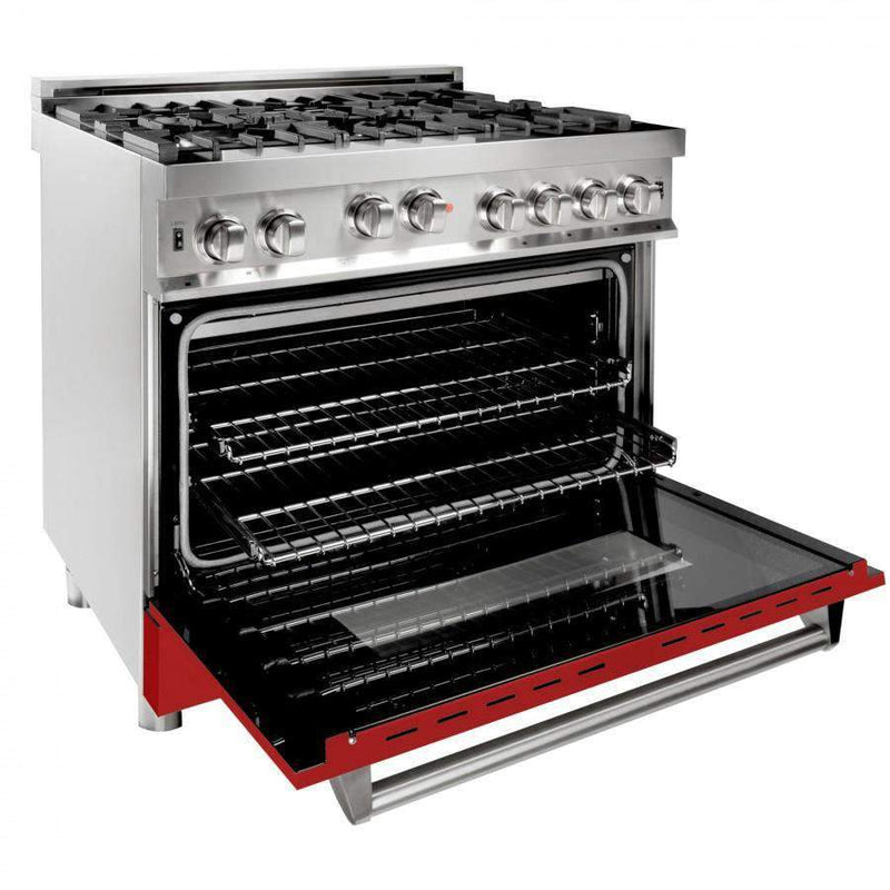 ZLINE 36" Professional Gas on Gas Range in Stainless Steel with Red Matte Door (RG-RM-36) Ranges ZLINE 