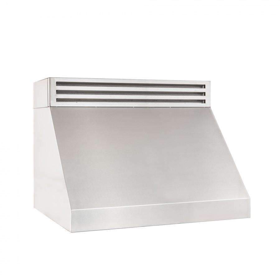 Stainless steel under-cabinet range hood with horizontal vent slots, recirculating