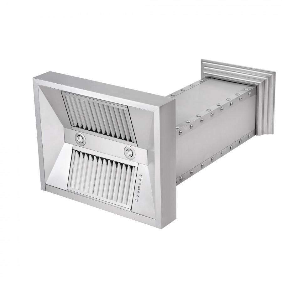 Stainless steel wall range hood vent insert with baffle filters and side chimney panels