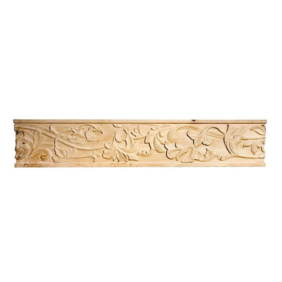 Unfinished wood range hood decorative carved front panel