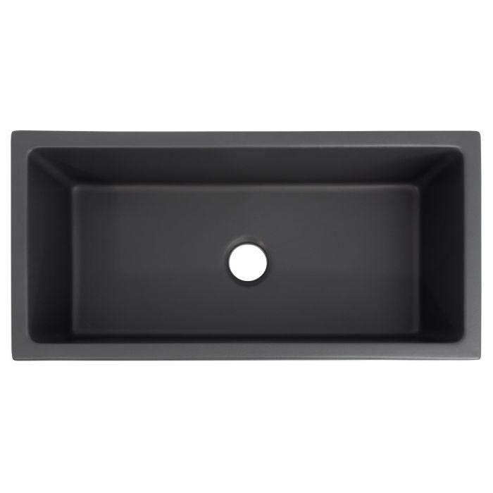 Charcoal fireclay single-bowl sink front view with central drain opening