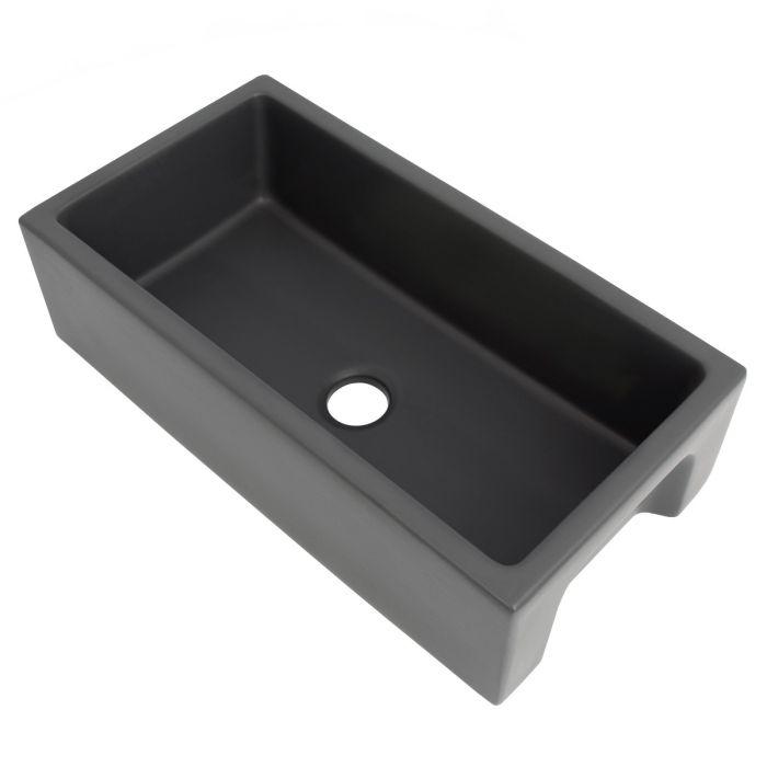 Charcoal fireclay single-bowl farmhouse sink with oval drain opening