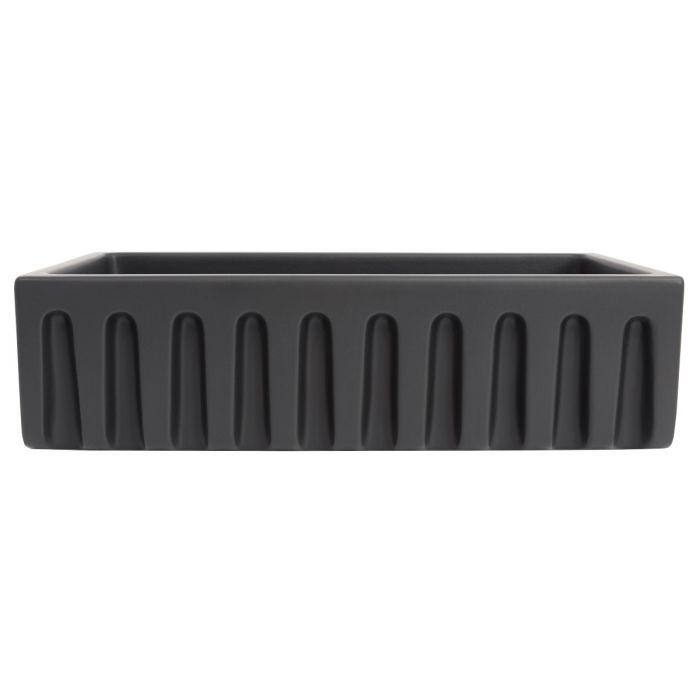 Charcoal fireclay single-bowl sink with ribbed apron front and drain opening