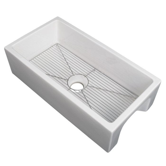ZLINE 36" Venice Farmhouse Apron Front Reversible Single Bowl Fireclay Kitchen Sink with Bottom Grid in White Gloss (FRC5122-WH-36) Kitchen Sink ZLINE 