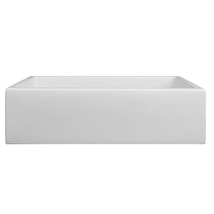 White matte fireclay single-bowl kitchen sink with rectangular basin
