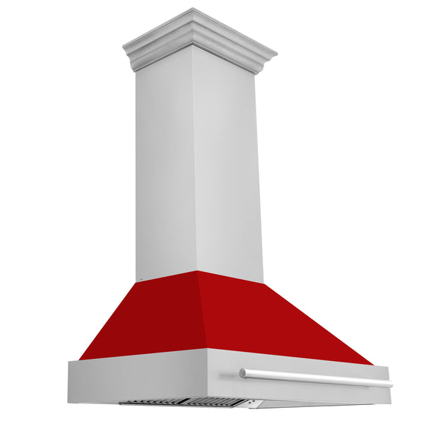 ZLINE 36" Wall Mount Range Hood in Stainless Steel with Red Matte Shell and Stainless Steel Handle (8654STX-RM-36) Range Hoods ZLINE 