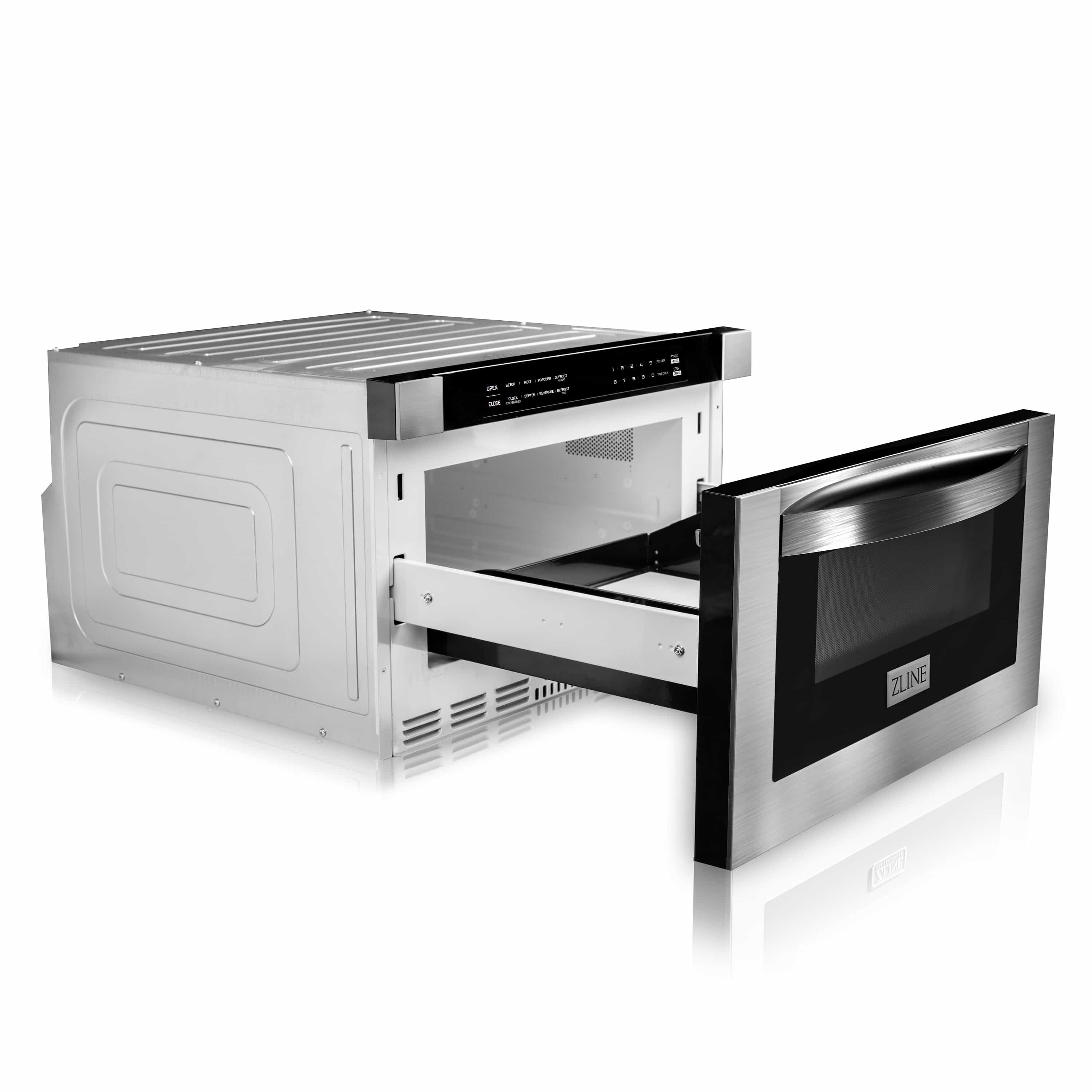 ZLINE built-in microwave door open showing inner cavity