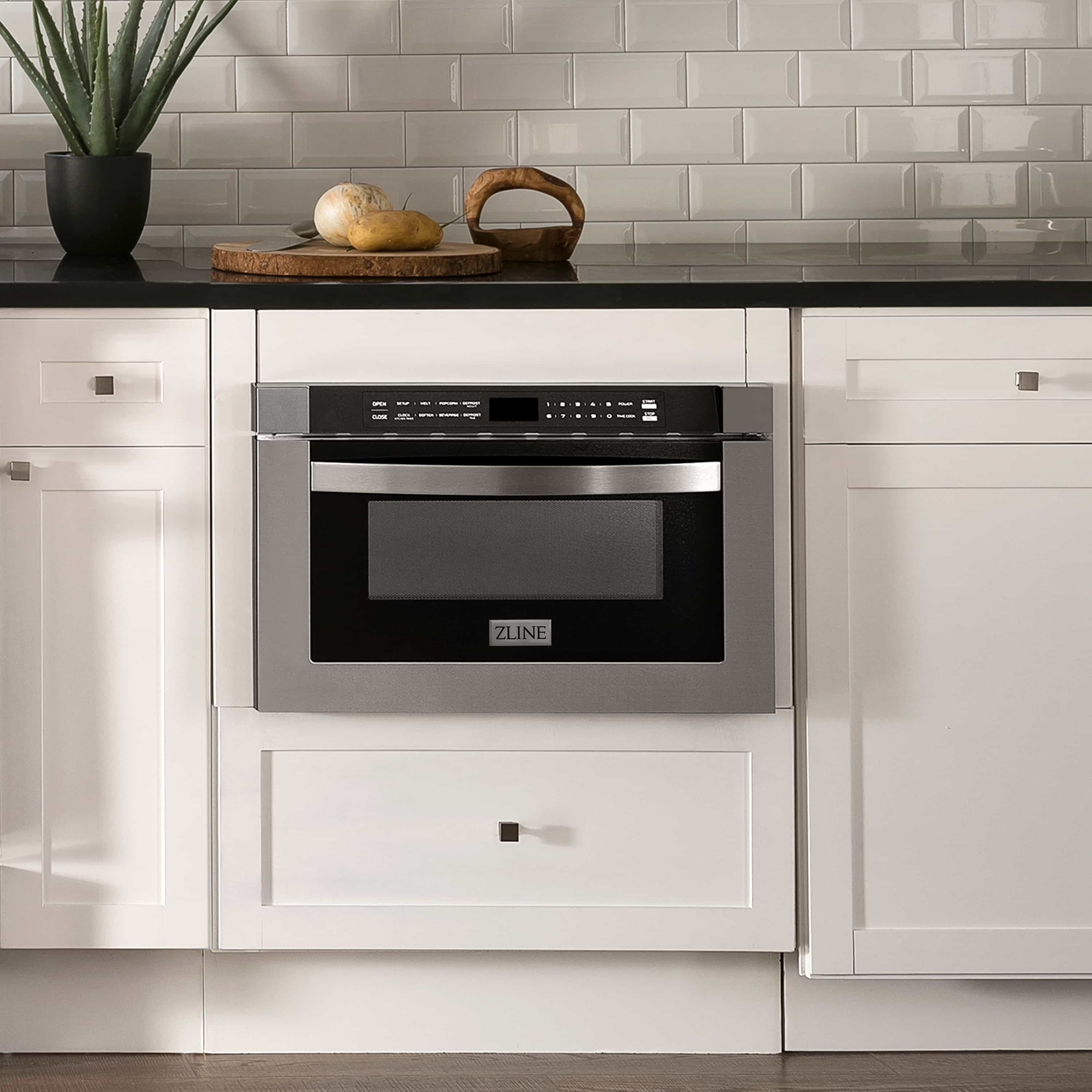 Stainless steel ZLINE built-in microwave/oven with black door