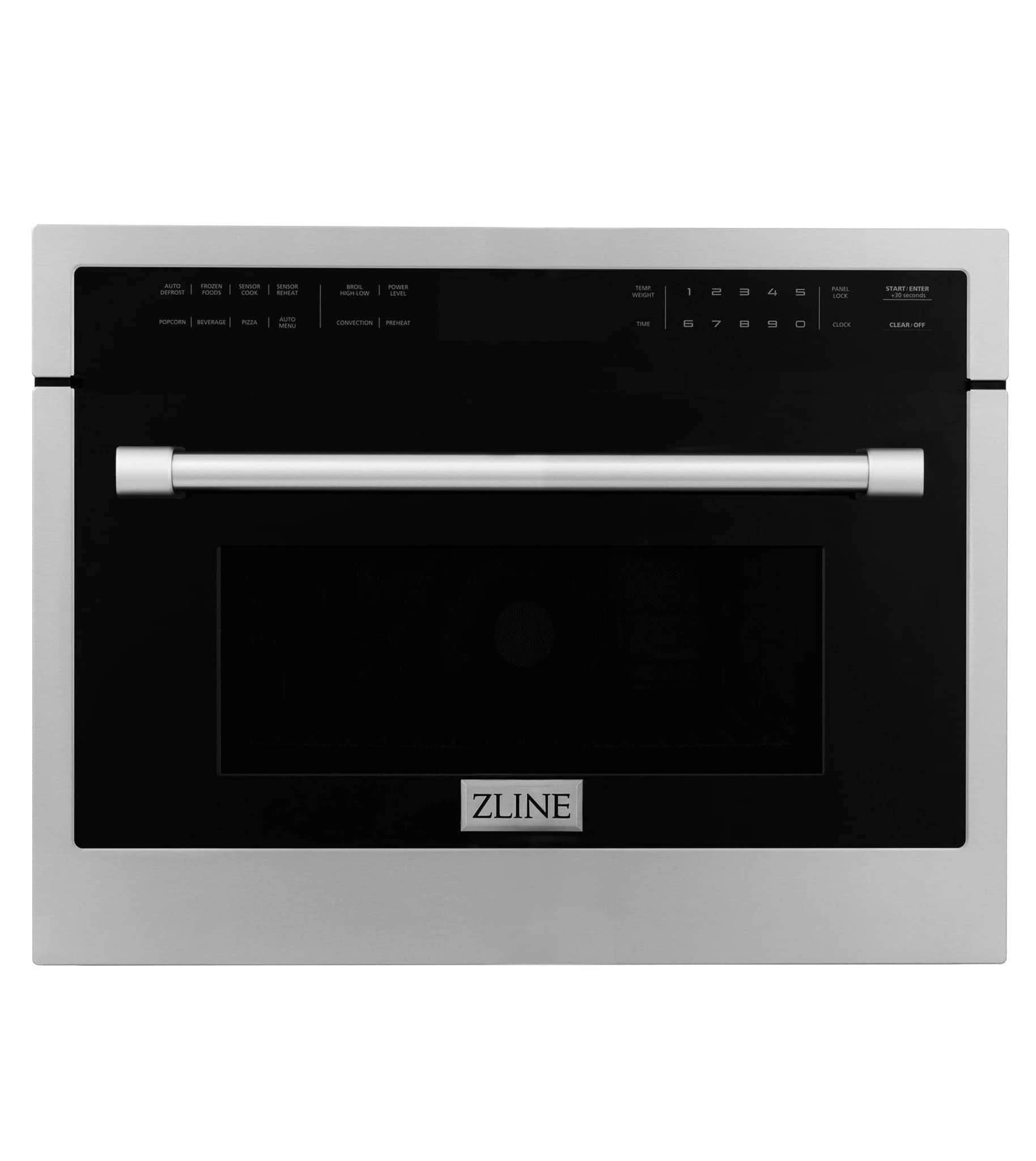 Stainless steel oven door with black glass window and ZLINE center badge