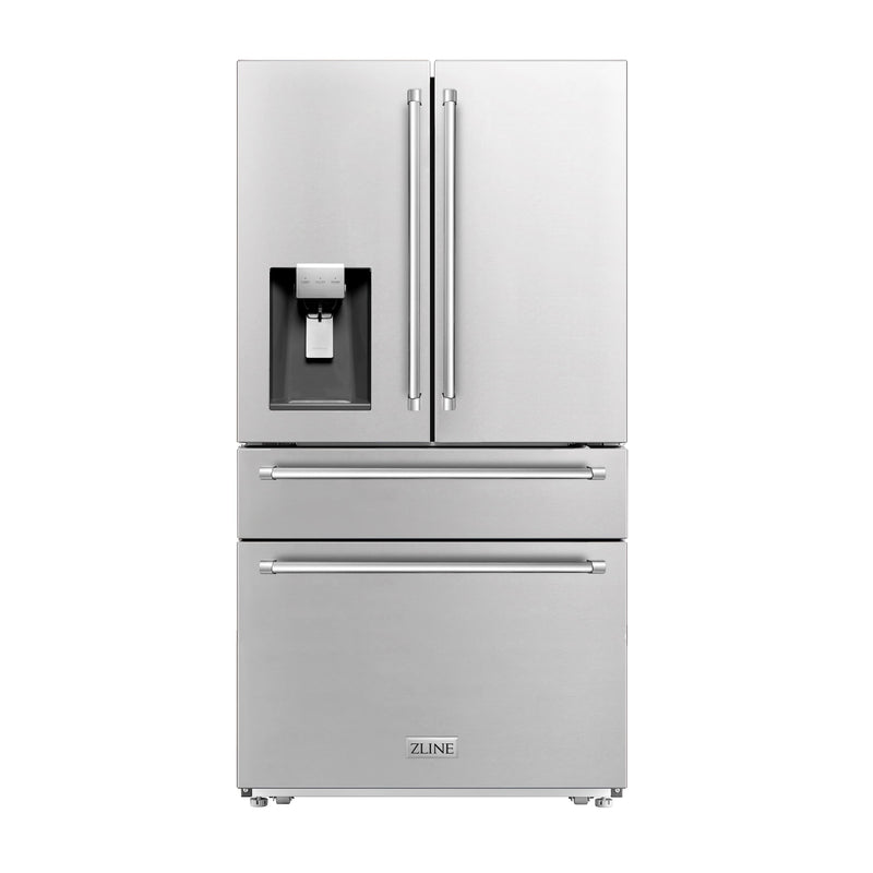 ZLINE 4-Piece Appliance Package - 30" Dual Fuel Range, 36" Refrigerator with Water Dispenser, Convertible Wall Mount Hood, and Microwave Drawer in Stainless Steel Appliance Package ZLINE 