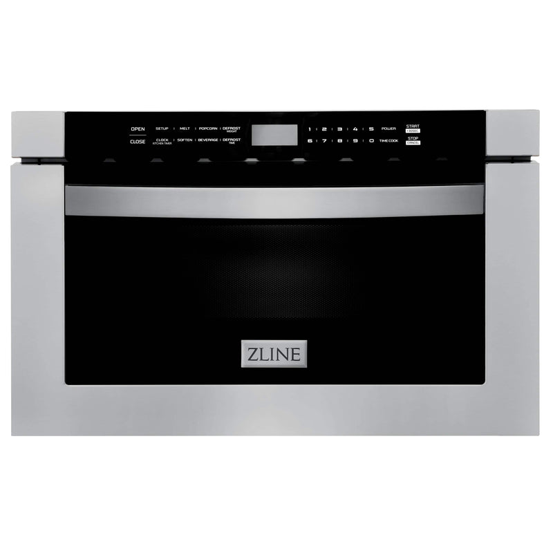 ZLINE 4-Piece Appliance Package - 30" Dual Fuel Range, 36" Refrigerator with Water Dispenser, Convertible Wall Mount Hood, and Microwave Drawer in Stainless Steel Appliance Package ZLINE 