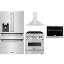 ZLINE 4-Piece Appliance Package - 30" Dual Fuel Range, 36" Refrigerator with Water Dispenser, Convertible Wall Mount Hood, and Microwave Oven in Stainless Steel Appliance Package ZLINE 