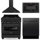 ZLINE 4-Piece Appliance Package - 30" Dual Fuel Range with Brass Burners, Convertible Wall Mount Hood, Microwave Drawer, and 3-Rack Dishwasher in Black Stainless Steel Appliance Package ZLINE 