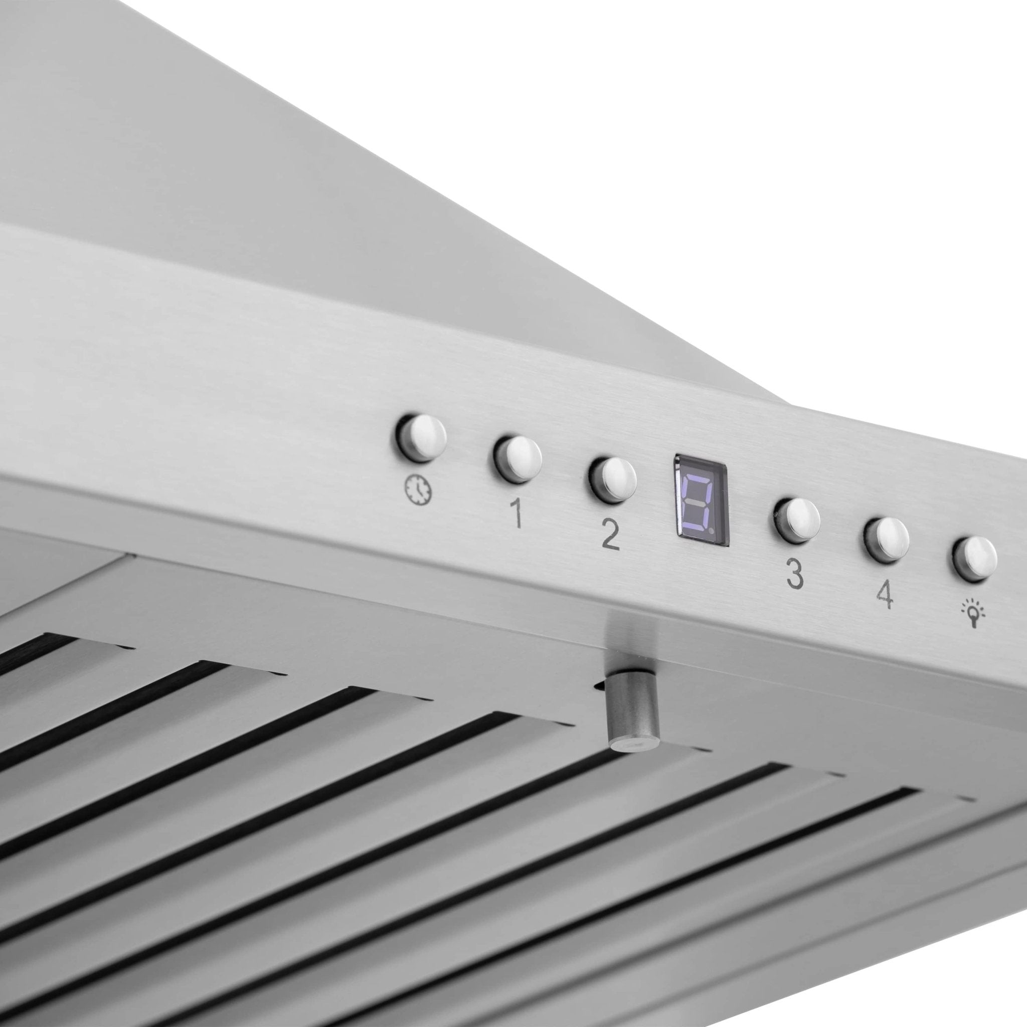 ZLINE gas range control panel with knobs and digital display