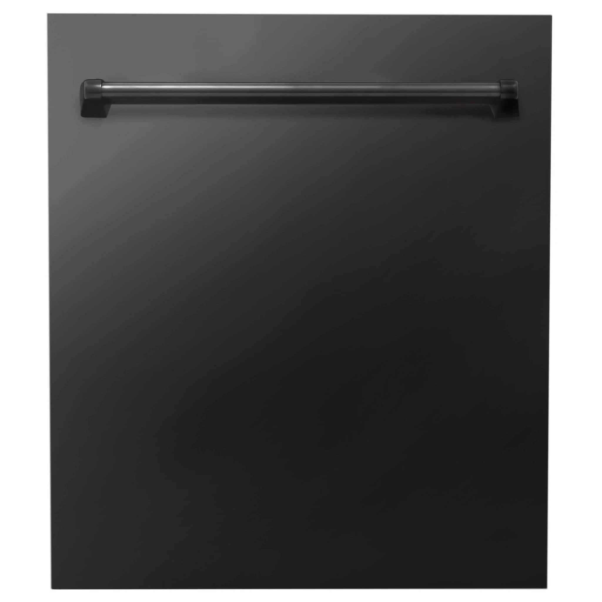 Black dishwasher front door with horizontal handle