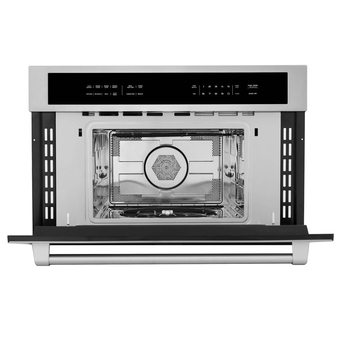 ZLINE 30-inch rangetop with oven door open, showing interior rack and heating chamber.