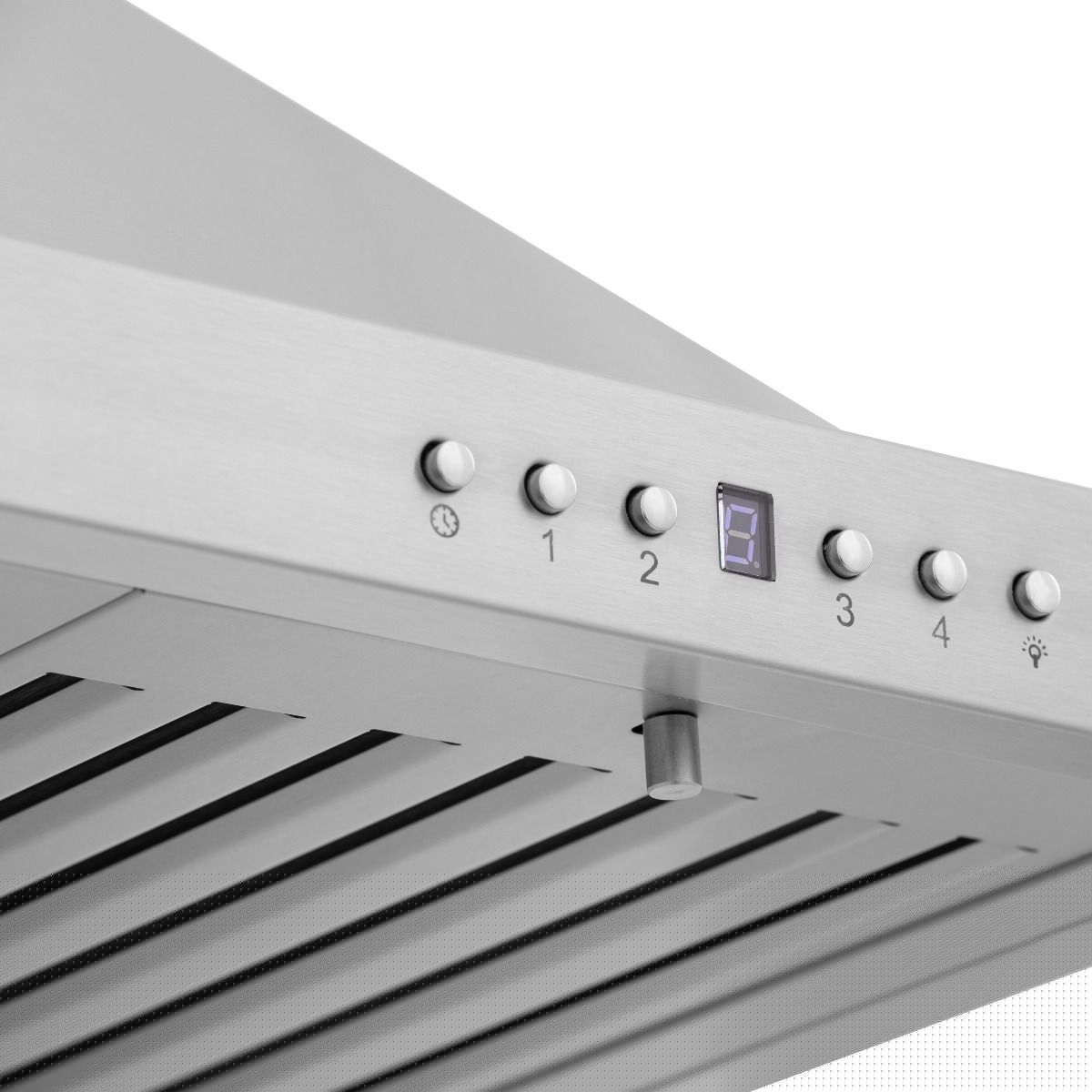 ZLINE range control panel with metal knobs and small LED display