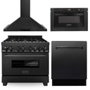 ZLINE 4-Piece Appliance Package - 36" Dual Fuel Range with Brass Burners, Convertible Wall Mount Hood, Microwave Drawer, and 3-Rack Dishwasher in Black Stainless Steel (4KP-RABRH36-MWDWV) Appliance Package ZLINE 