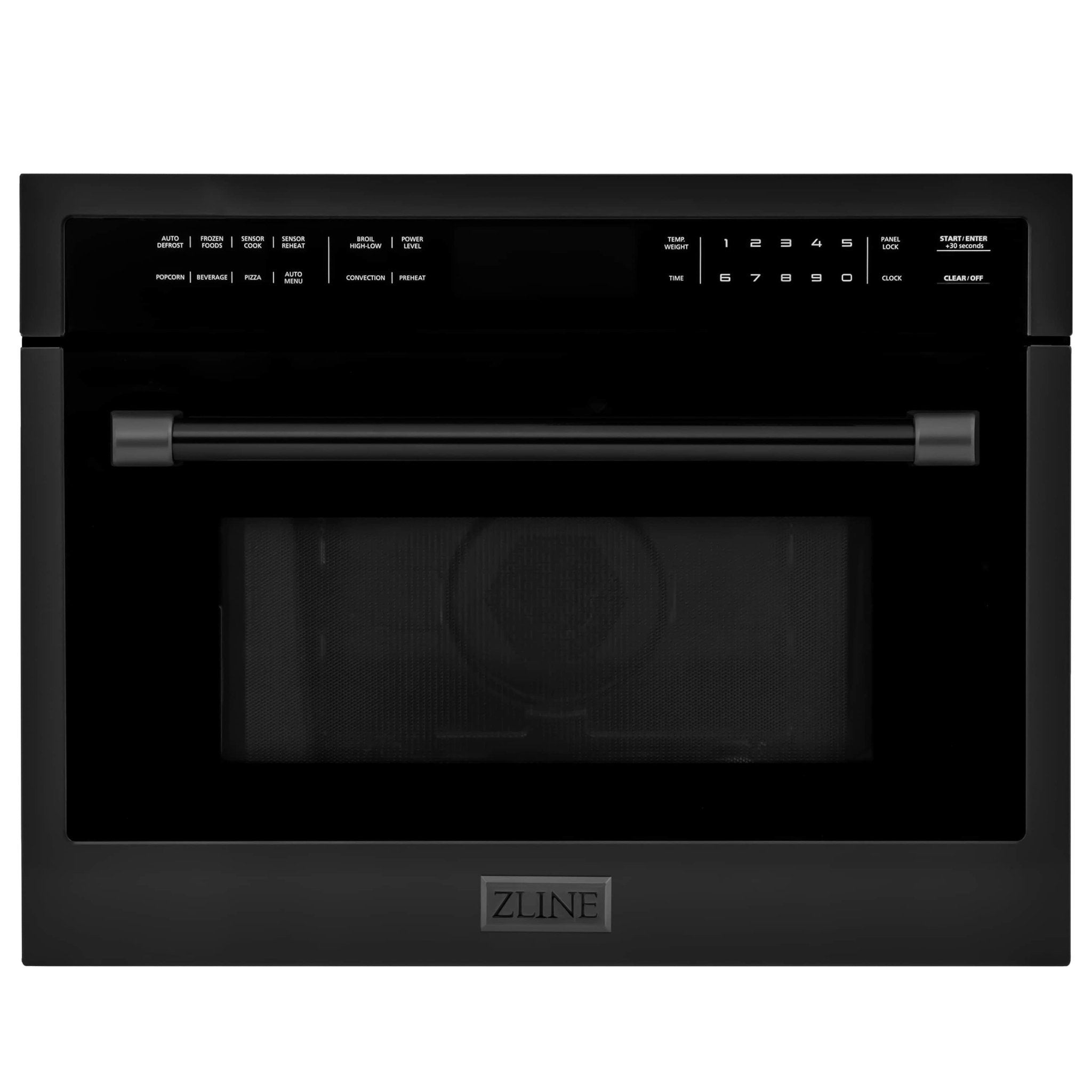 Black dual fuel range oven with control panel and long oven handle