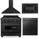 ZLINE 4-Piece Appliance Package - 36-inch Dual Fuel Range with Brass Burners, Dishwasher, Microwave Drawer & Convertible Wall Mount Hood in Black Stainless Steel (4KP-RABRH36-MWDW) Appliance Package ZLINE 