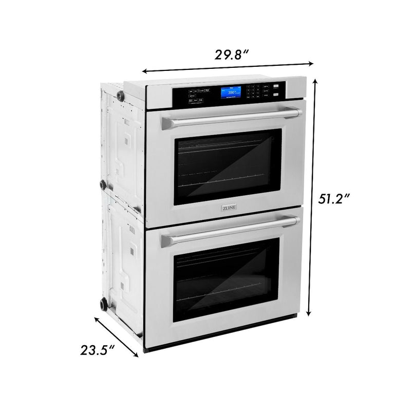 ZLINE 4-Piece Appliance Package - 36" Rangetop, 30” Double Wall Oven, 36” Refrigerator with Water Dispenser, and Convertible Wall Mount Hood in Stainless Steel (4KPRW-RTRH36-AWD) Appliance Package ZLINE 