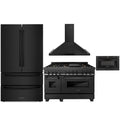 ZLINE 4-Piece Appliance Package - 48-Inch Dual Fuel Range with Brass Burners, Refrigerator, Convertible Wall Mount Hood, and Microwave Drawer in Black Stainless Steel (4KPR-RABRH48-MW)