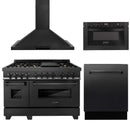 ZLINE 4-Piece Appliance Package - 48" Dual Fuel Range with Brass Burners, Convertible Wall Mount Hood, Microwave Drawer, and 3-Rack Dishwasher in Black Stainless Steel Appliance Package ZLINE 