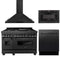 ZLINE 4-Piece Appliance Package - 48-Inch Dual Fuel Range with Brass Burners, Convertible Wall Mount Hood, Microwave Drawer, and 3-Rack Dishwasher in Black Stainless Steel (4KP-RABRH48-MWDWV)