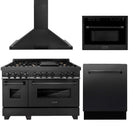 ZLINE 4-Piece Appliance Package - 48" Dual Fuel Range with Brass Burners, Convertible Wall Mount Hood, Microwave Oven, and 3-Rack Dishwasher in Black Stainless Steel Appliance Package ZLINE 